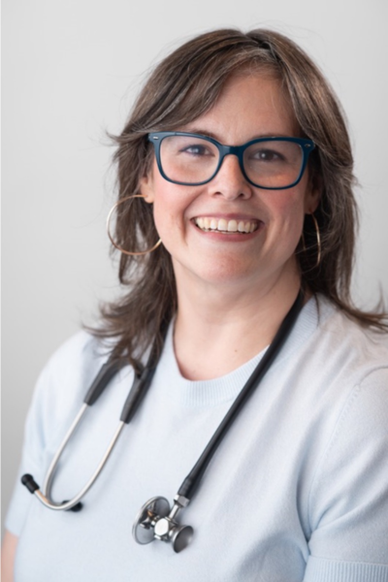 Dr. Meghan Tierney, a family physician, wearing a stethoscope